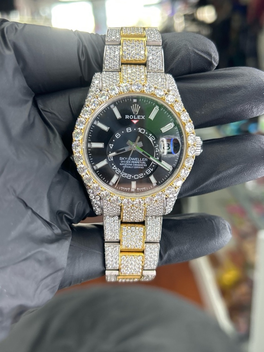 Sky-Dweller Men's Two-Tone Black Dial Diamond Watch